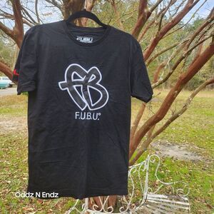 Fubu Mens Black Cotton‎ T-Shirt With Logo Embroidery Medium Size